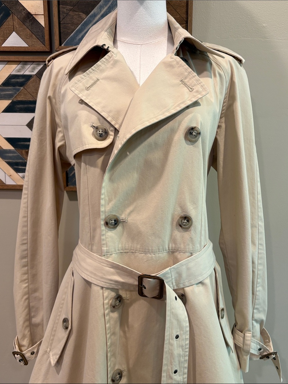 Vintage Ralph Lauren Tan Double-Breasted Flared Trench Coat size Large *As-Is* - Picture 2 of 15